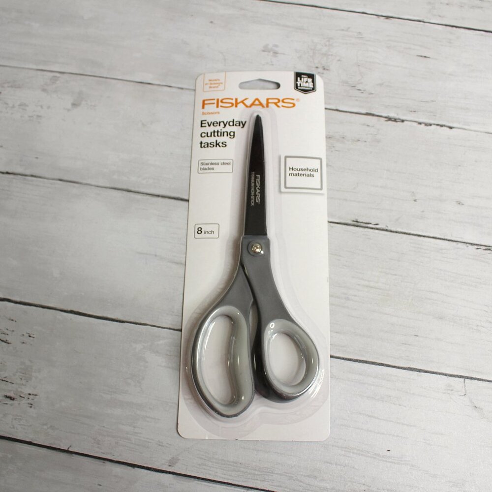 Fiskars 8" Scissors Stainless Steel Titanium Non Stick Blades Gray